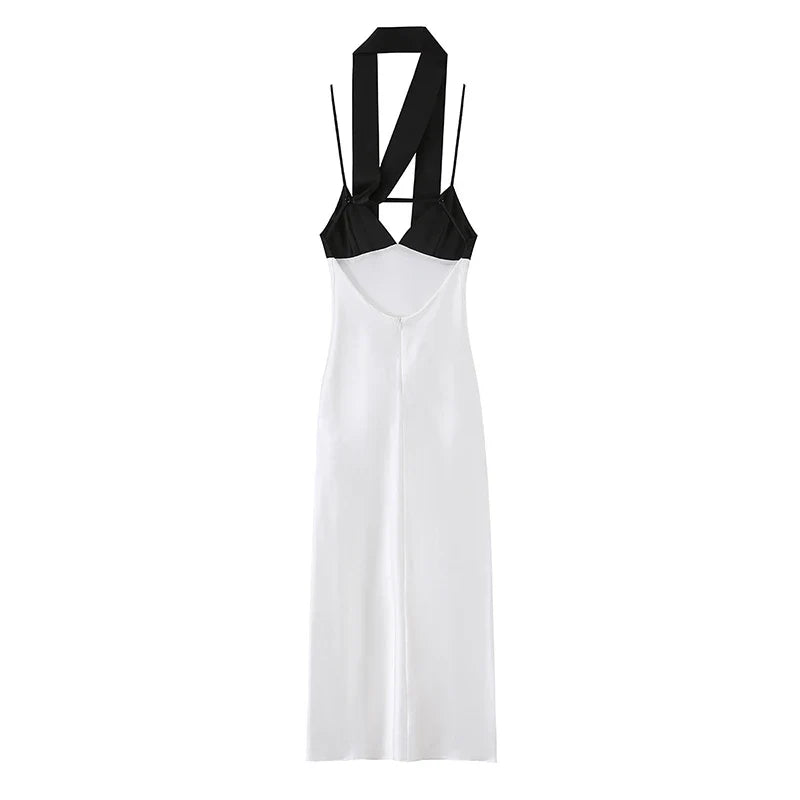 Elegant With Scarf V Neck Patchwork Sling Dresses
