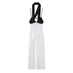 Elegant With Scarf V Neck Patchwork Sling Dresses