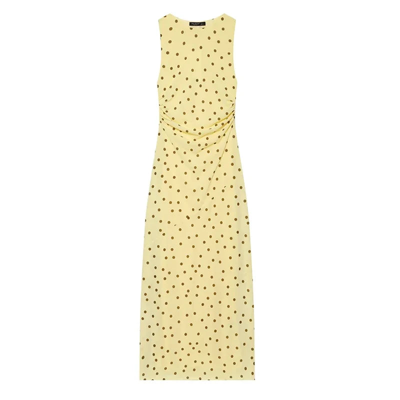 Flowy Yellow Polka Dot Maxi Dresses