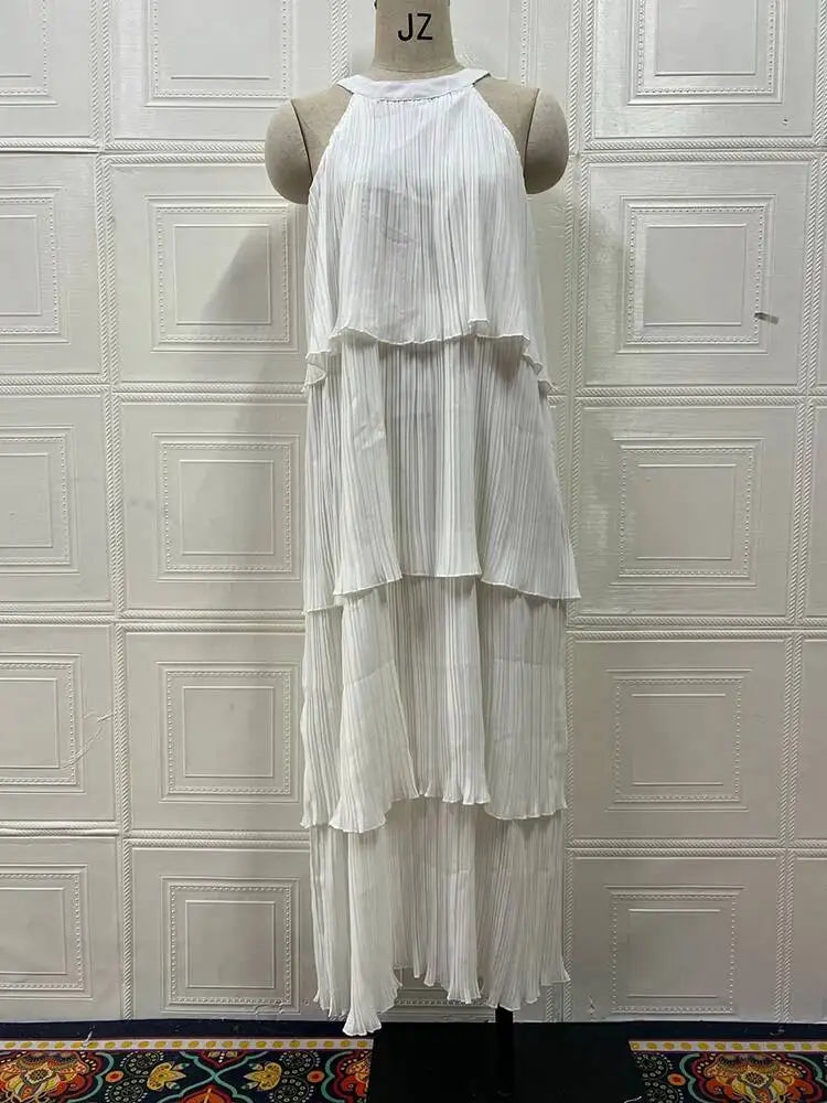 Summer Halter Neck Sleeveless Chiffon Ruffle Elegant Dresses