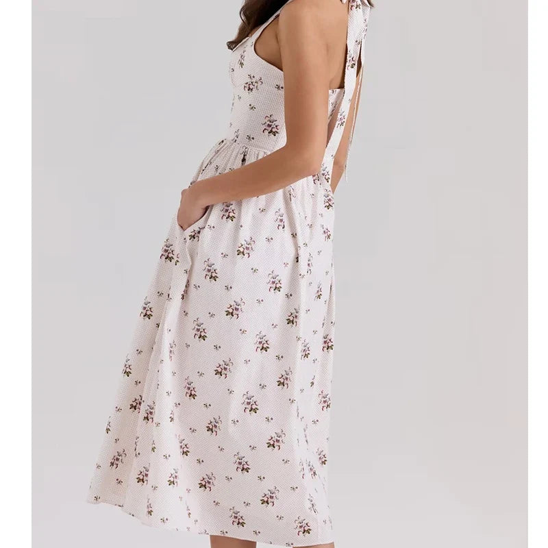 Sexy Backless Floral Print Halter Elegant Dresses