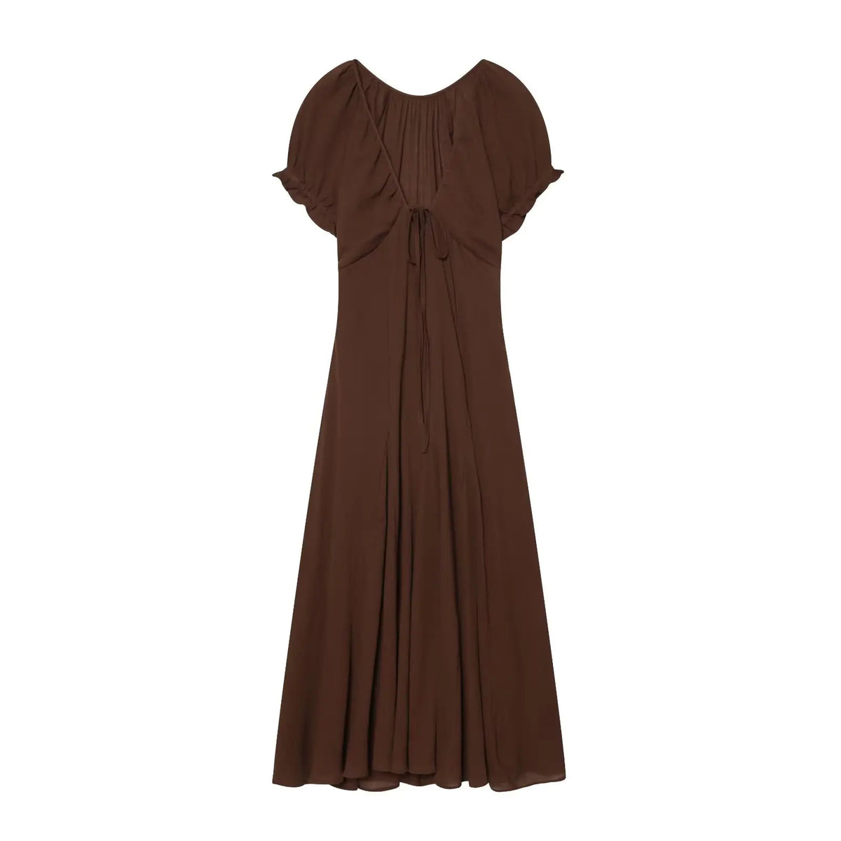 Brown V Neck Short Sleeve Dresses