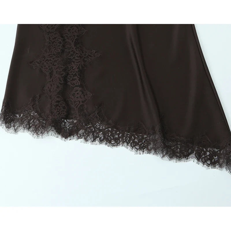 Lace Trim Long Satin Sling Dresses