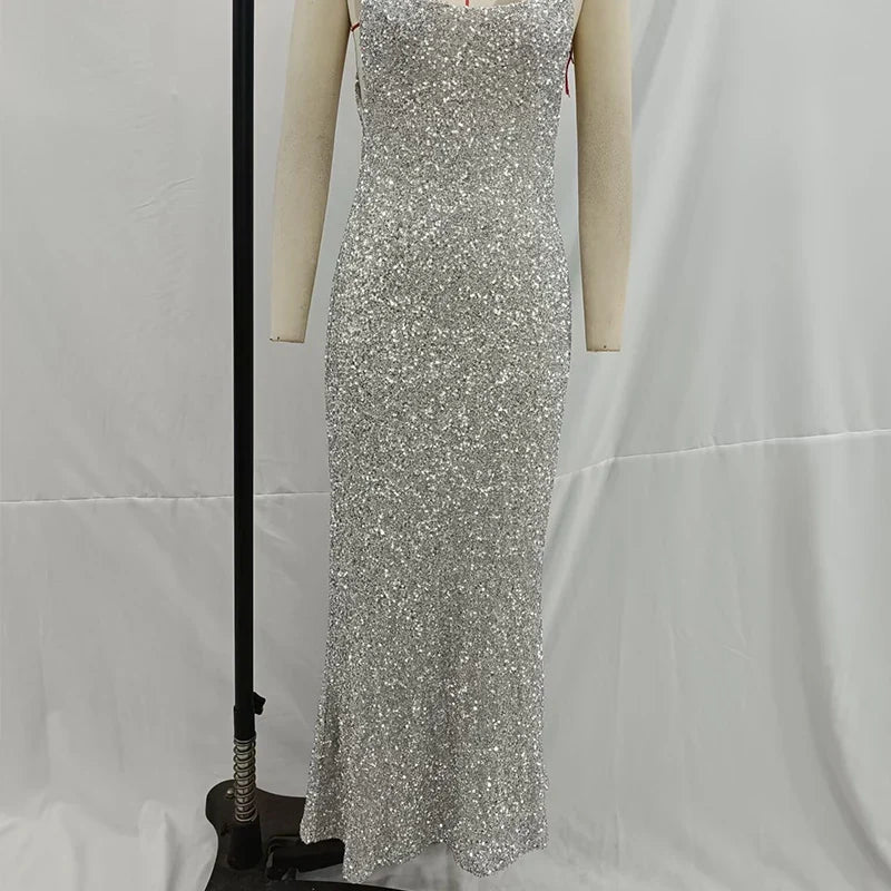 Spaghetti Straps Sequin Long Dresses