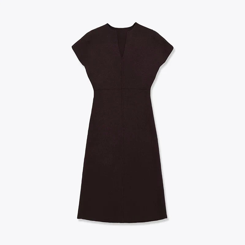 Brown Knit A-line Midi Dresses