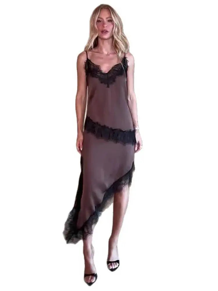 Simple Casual V-neck Sleeveless Lace Patchwork Dresses