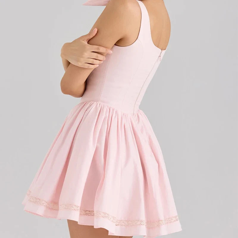 Sweet Pink 3D Bow Strap Tank Dresses
