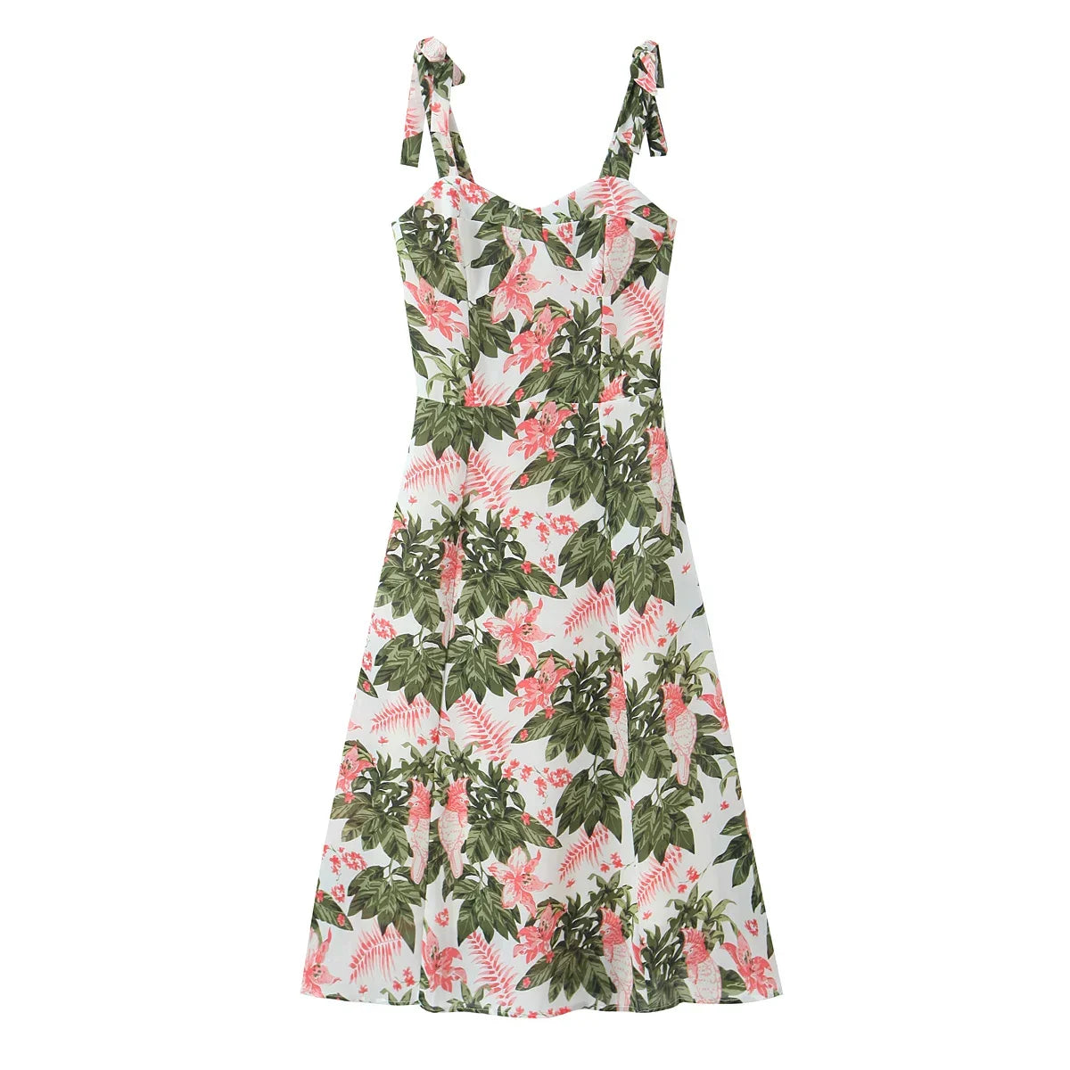 Holiday Summer Dresses French Floral Print Sexy Slim Fit A-line Midi Sleeveless Dress