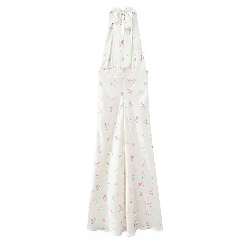 Elegant High Waist Floral Print Halter Maxi Dresses