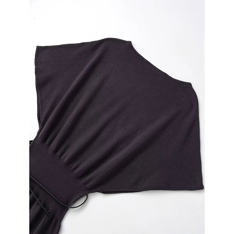 Dark Gray With Belt Knit Long Dresses For Short Sleeve Elastic Waist Elegant Casual Dresses