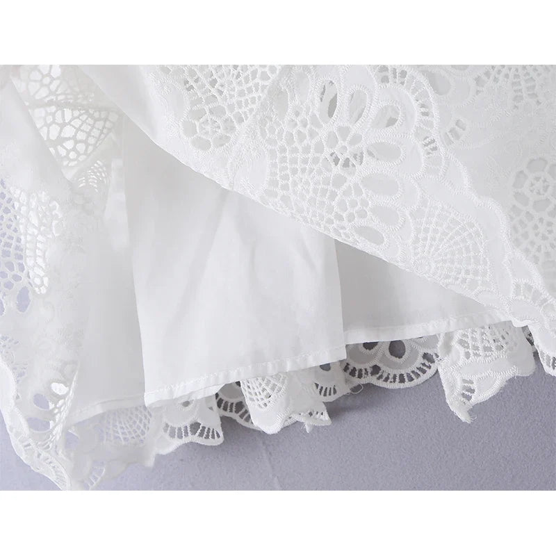 Hollow Out Embroidery White Mini Dresses