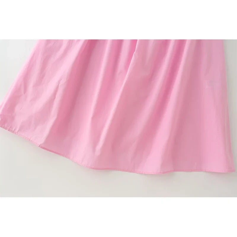 Pink Bow Tie Strap Tiered Midi Dresses