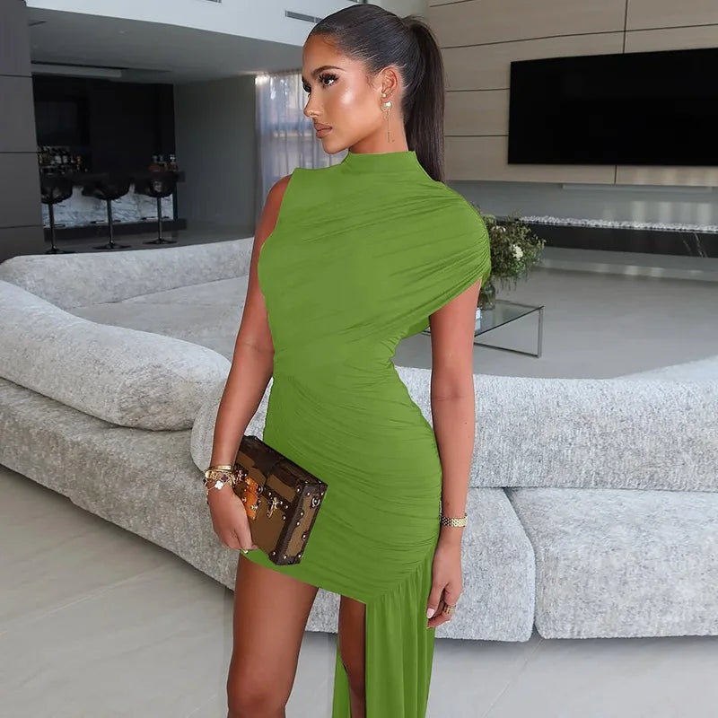 Fashionable Round Neck Sleeveless Irregular Slim Fit Dresses