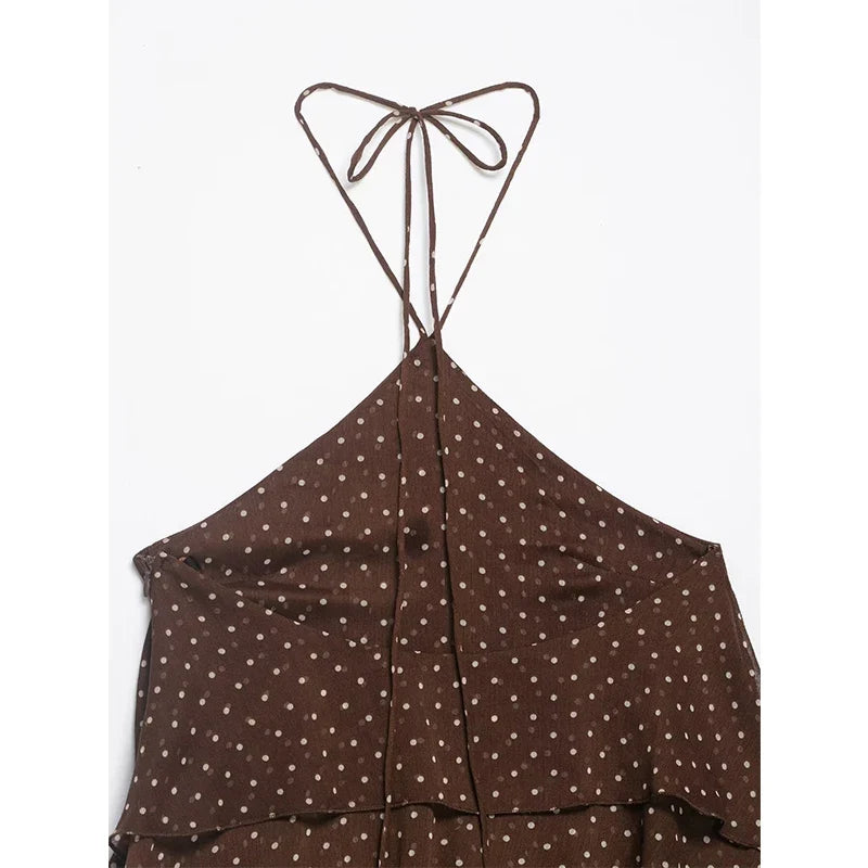 Summer Brown Polka Dot Halter Mini Dresses