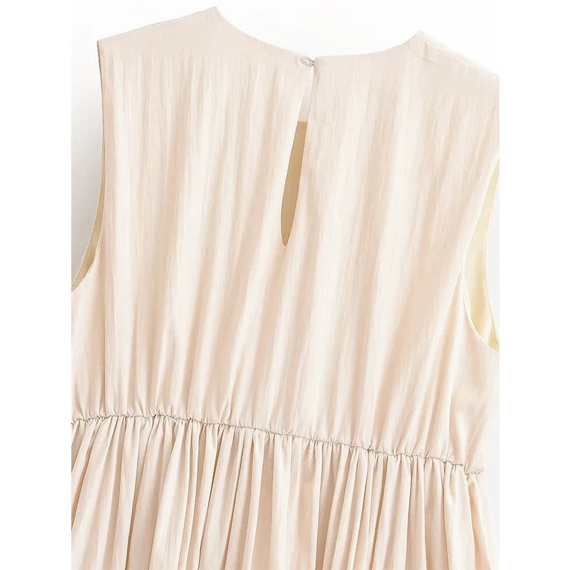 Arrival Casual Sleeveless Tiered Gathered Waist Bubble Hem Mini Dresses