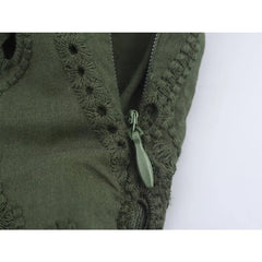 Summer Hollow Out Embroidery Midi Dresses Round Neck Wide Straps A-line Holiday Casual Dresses