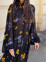 Lady Lantern Sleeve See Through Lace Up Party Dresses