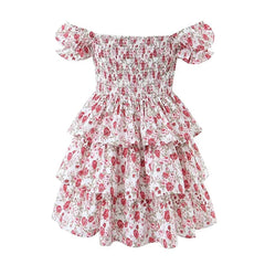 Sexy Off Shoulder Floral Print Cake Party Mini Dresses Short Sleeve Layered Holiday Summer Dresses