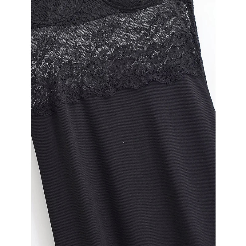 Black Lace Patchowrk Slip Long Dresses