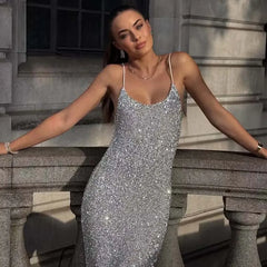 Spaghetti Straps Sequin Long Dresses