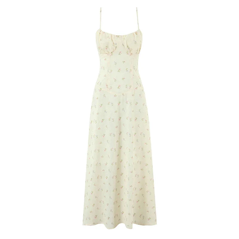 Sexy Spaghetti Straps Floral Print Midi Long Dresses