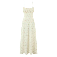 Sexy Spaghetti Straps Floral Print Midi Long Dresses