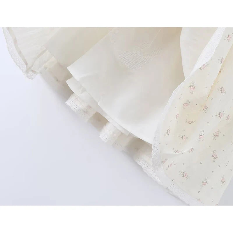 French Sweet Floral Halter Summer Mini Dresses Lace Trim A-Line Corset Party SunDresses
