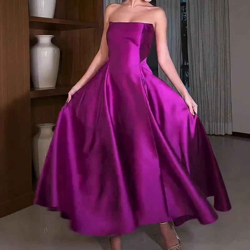 Sexy Strapless High Waist Satin Dresses
