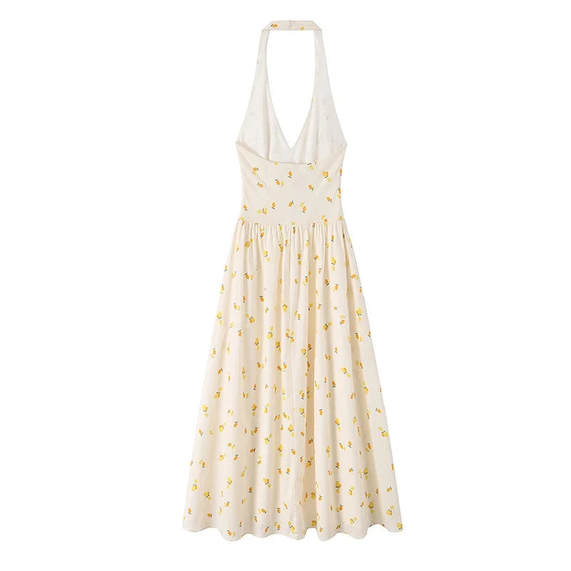 Floral Print Halter Midi Dresses