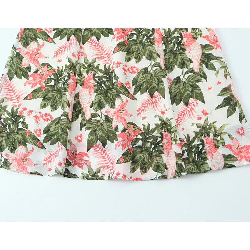 Holiday Summer Dresses French Floral Print Sexy Slim Fit A-line Midi Sleeveless Dress