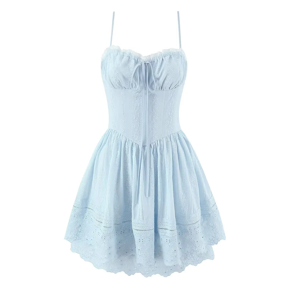 Sexy Pretty Girls Floral Embroidery Sling Mini Dresses Vacation Party Summer Dresses