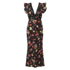 Romantic Lace Trim Floral Print Pencil Sexy Dresses