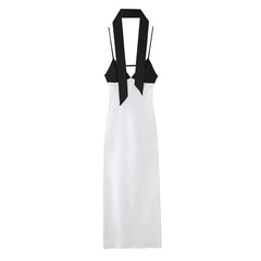Elegant With Scarf V Neck Patchwork Sling Dresses