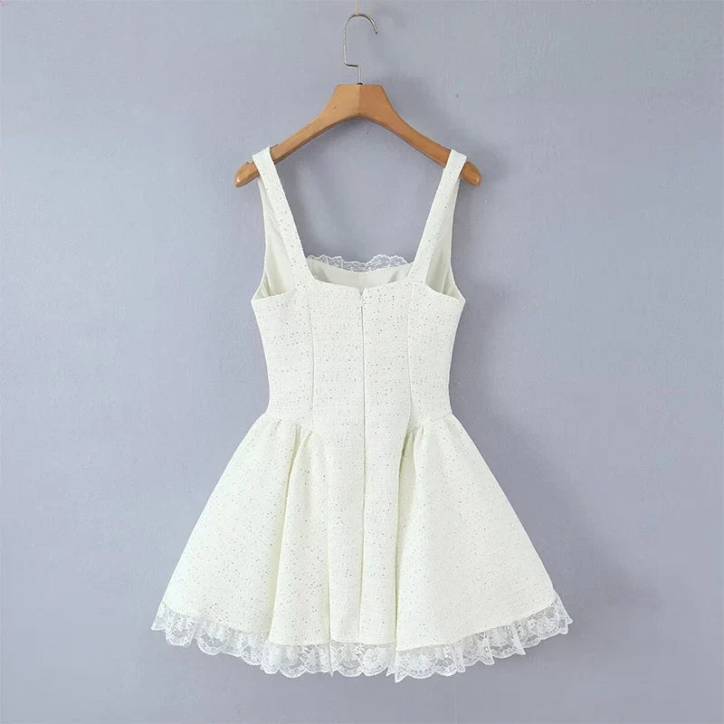 Sexy Sweet Elegant Ball Gown Mini Dresses Pretty Girls Lace Trim Bow Sequin Birthday Party Dress