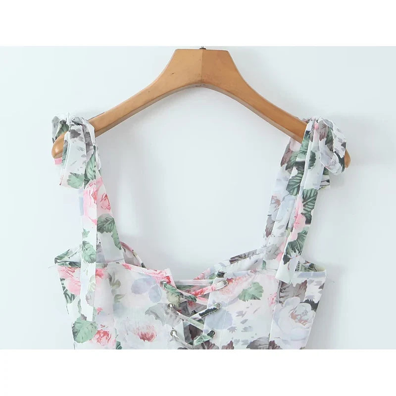Floral Print Sexy Corset Style Sling Mini Dresses