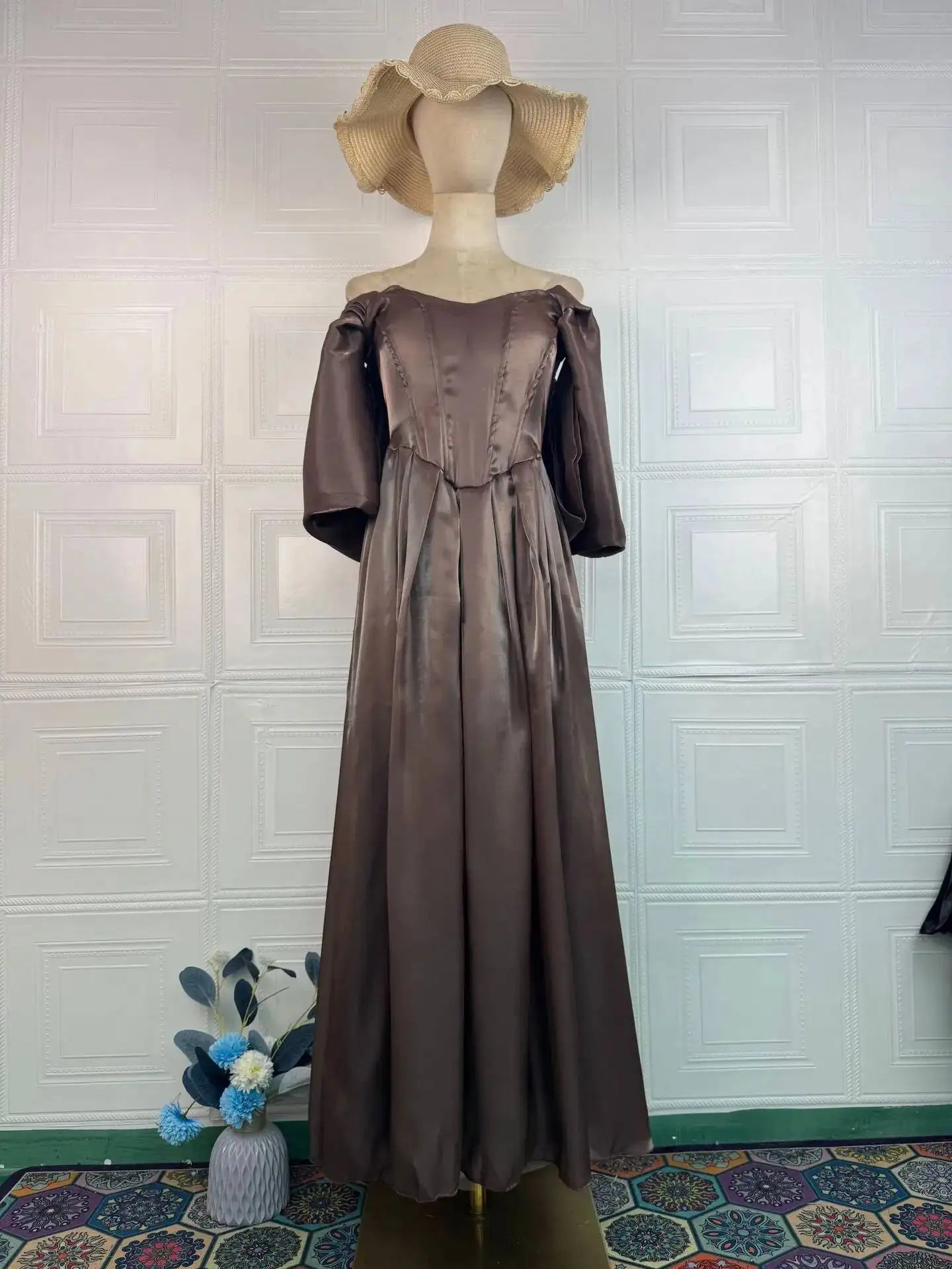 Summer Light Luxury One Shoulder Short Sleeve Pleated Bandage Waist Dresses