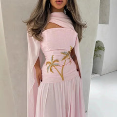 Chiffon Shawl Printed Evening Dresses