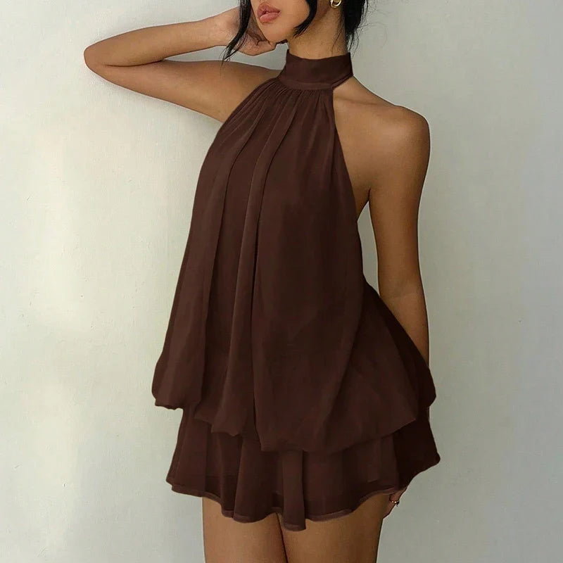 Simple Solid Color Halter Slim Mini Dresses
