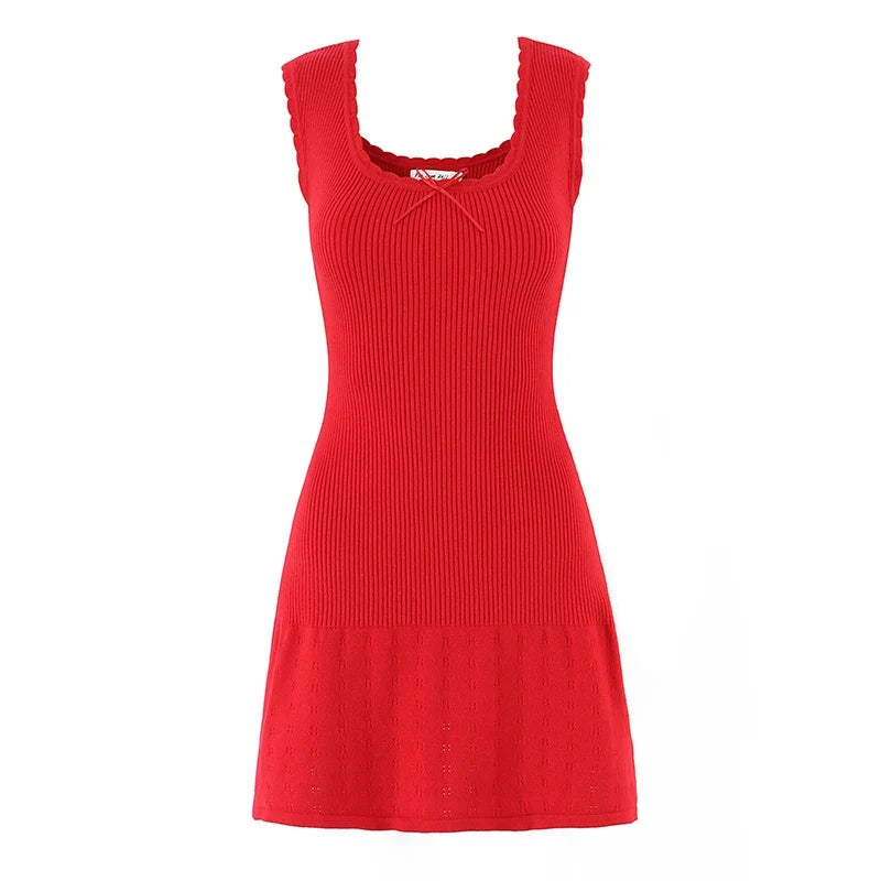 French Summer High Elasticity Knitted Dresses