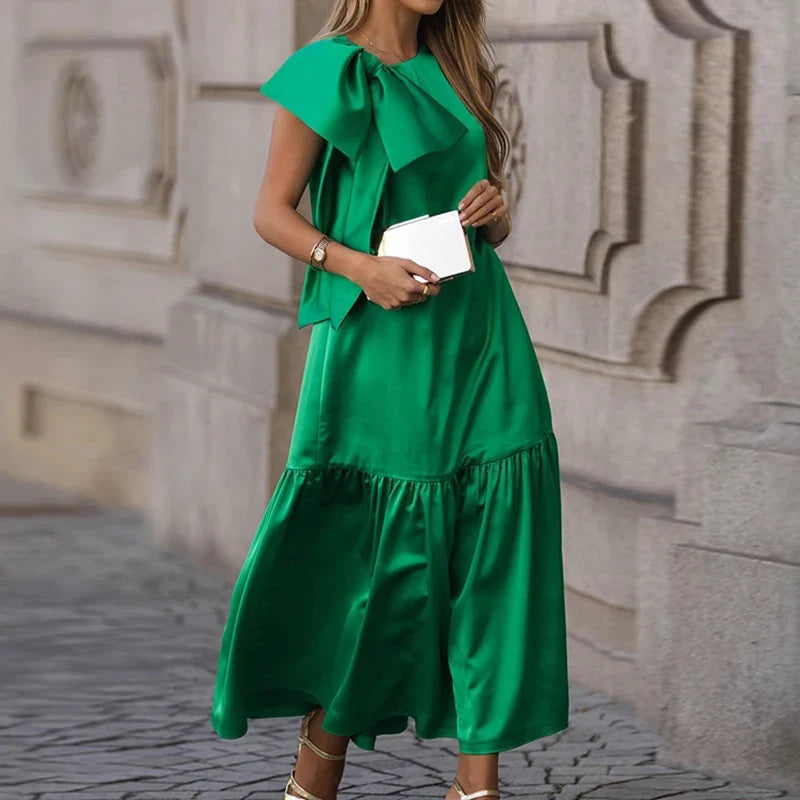 Green Bow Tie Up Hollow Out Sleeveless Evening Dresses