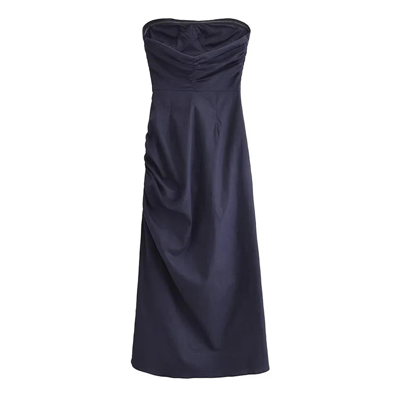 Sexy Ruched Strapless Midi Dresses