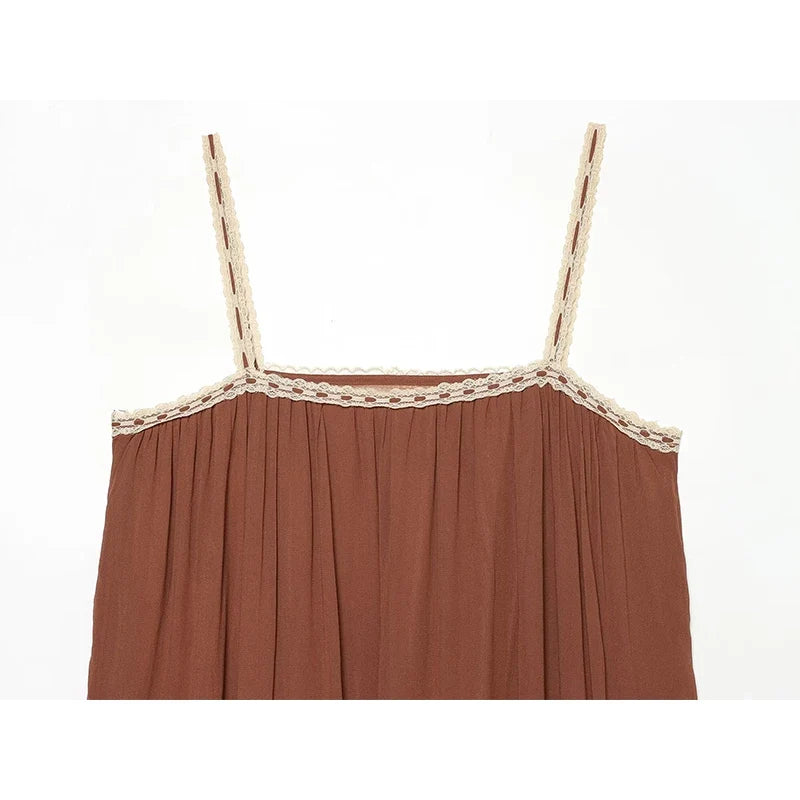 Lace Trim Spaghetti Strap Midi Dresses