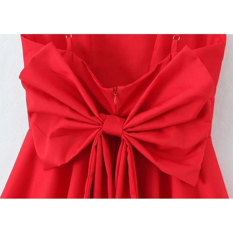 Sexy Backless Sling Red Big Bow Dresses