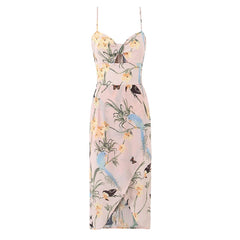 French Retro Floral Print Holiday Sexy Sling Dresses