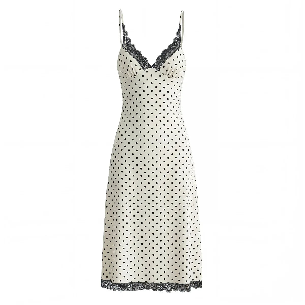 Sexy Backless Lace Trim V Neck Polka Dot Sling Dresses