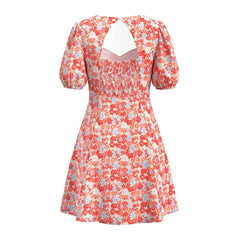 Sexy Backless Floral Print Holiday Dresses