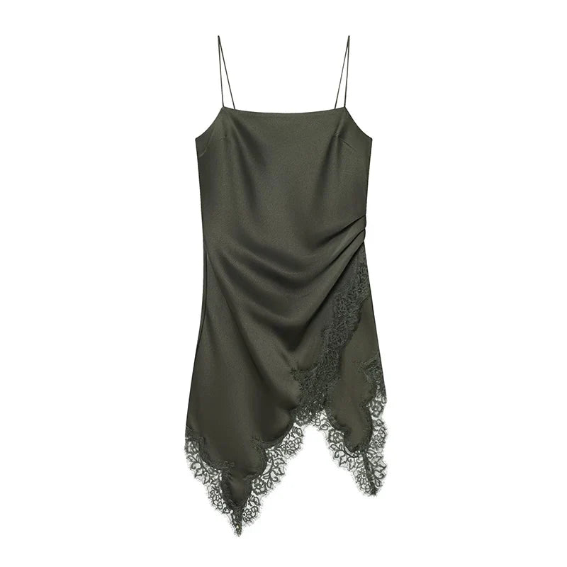 Romantic Lace Trim Green Camisole Dresses