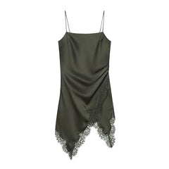 Romantic Lace Trim Green Camisole Dresses