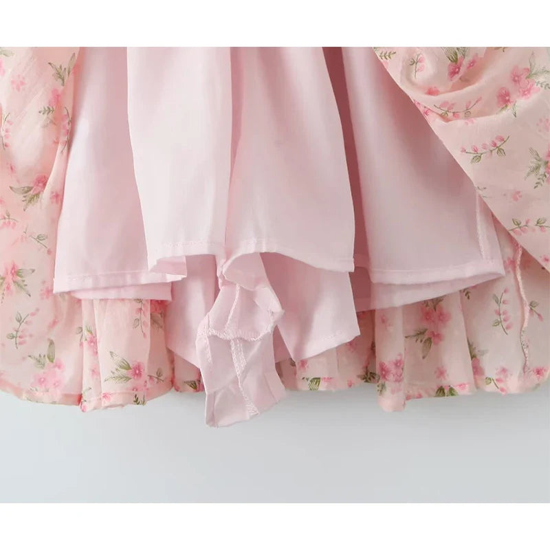 Sweet Pink Floral Print Mini Dresses
