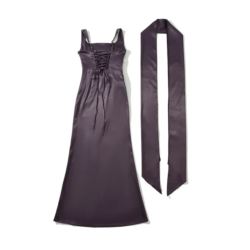 Sexy Elegant Party & Formal Wear Maxi Dresses Spaghetti Straps Ruched Waist With Matching Scarf